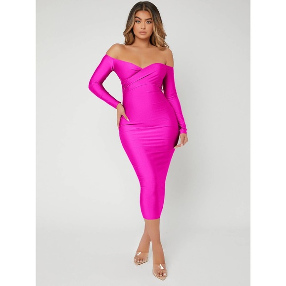 Off-Shoulder Long Sleeve Bodycon Dress Elegant Casual